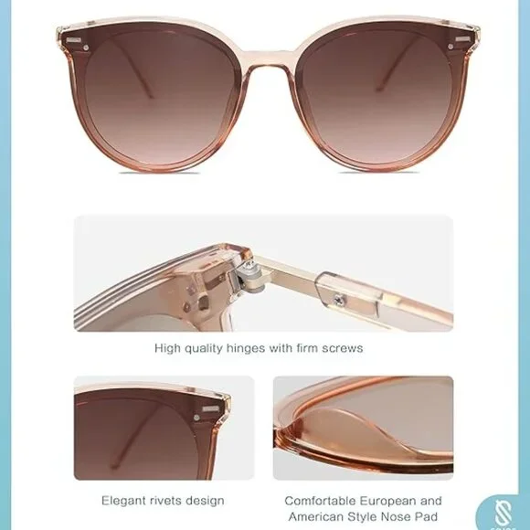 Women's Sunglasses, Trendy, Classic Round Retro Vintage Shades Large Frame - Picture 3 of 5
